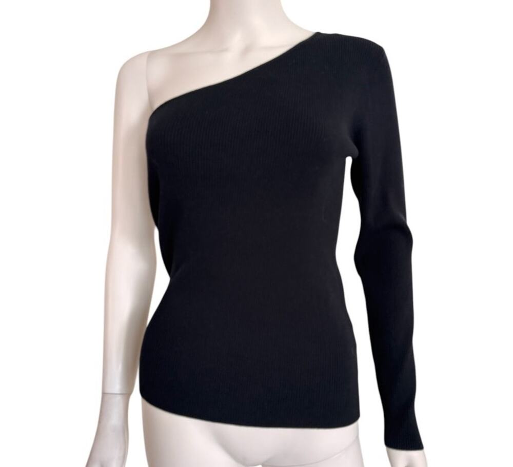 NEW HALOGEN Black One Shoulder Pullover Top Size M